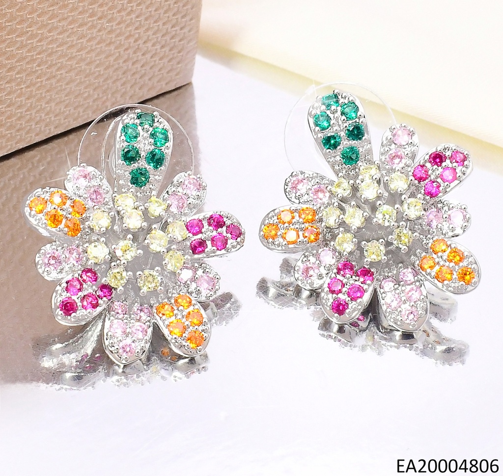 PENDIENTES ELEGANTES CON PEDRERÍA 14K/PLAT FLOR PET. ALARGADOS EE4523-6