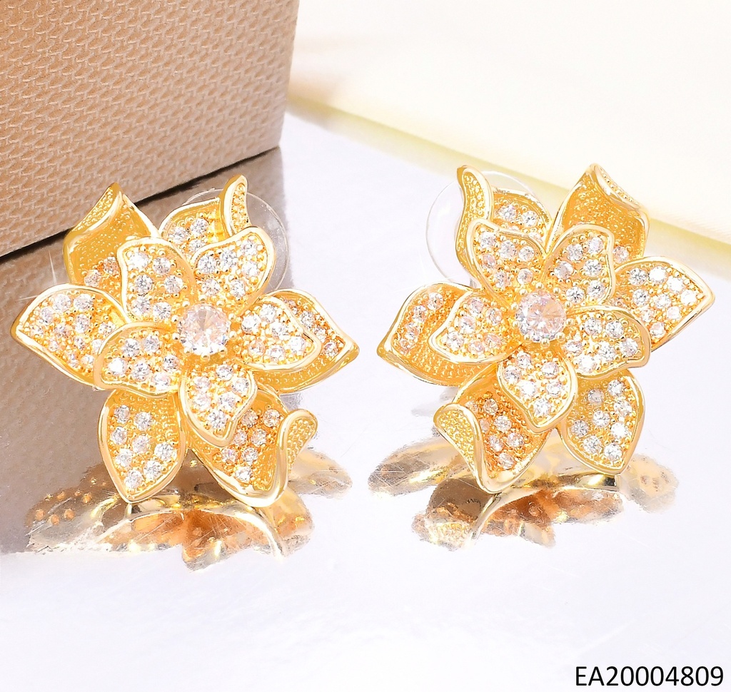 PENDIENTES ELEGANTES CON PEDRERÍA 14K/ FLOR DOBLE PET. EE4530-6