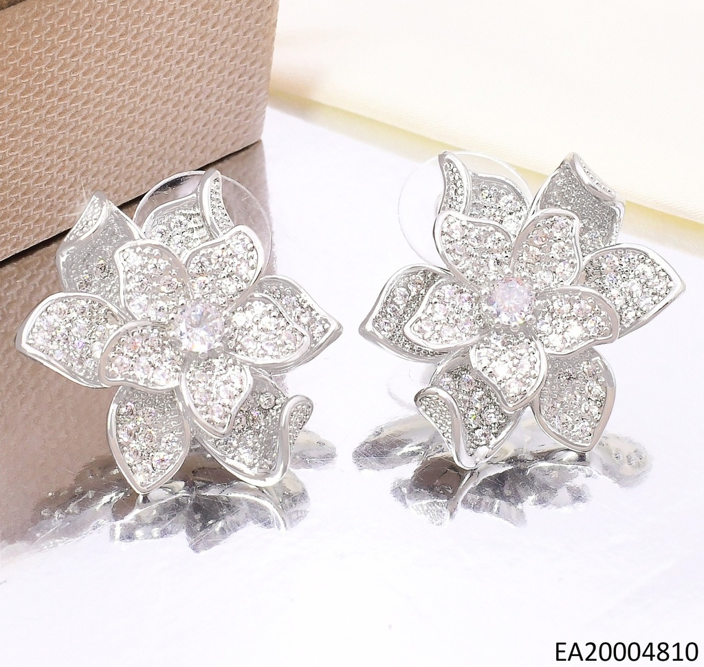 PENDIENTES ELEGANTES CON PEDRERÍA 14K/PLAT  FLOR DOBLE PET. EE4531-6