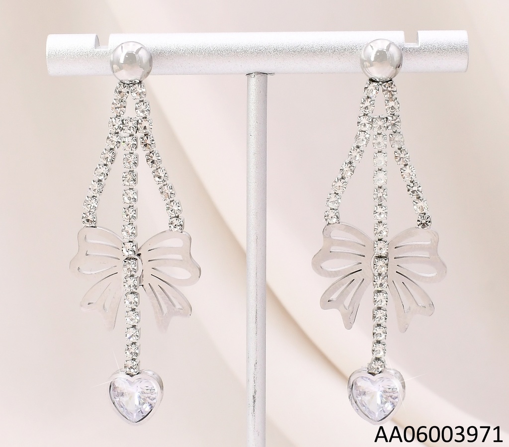 ARETES PLATEADOS "V" ZIRC C/LAZO KE112644-BI