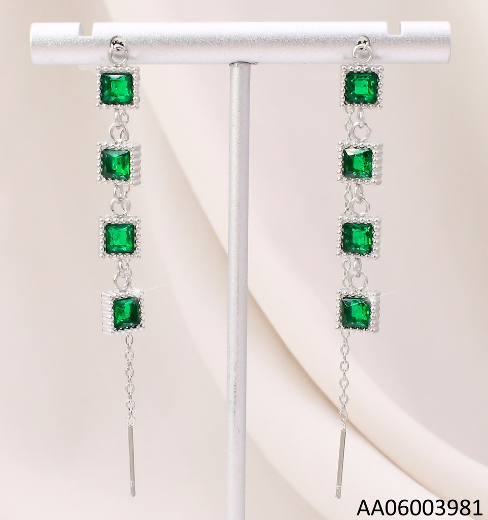 ARETES PLAT.CUADROS VERDES KE120486