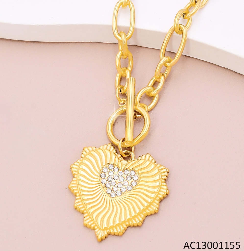 CADENA DOR CORAZON RAYADO /ZIRC CENTRO/CIERRE TIFFANY 1975-066