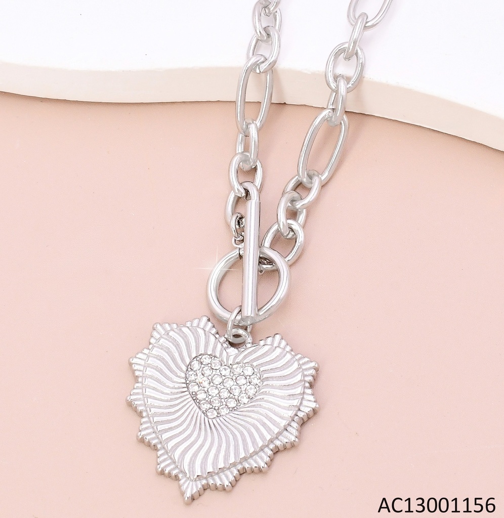 CADENA PLAT CORAZON RAYADO /ZIRC CENTRO/CIERRE TIFFANY 5065-066