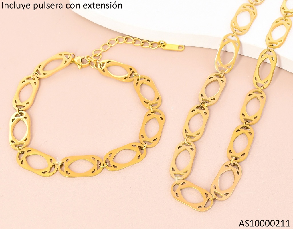 SET DOR PULSERA & CADENA DISEÑO OVALADO 0452-696