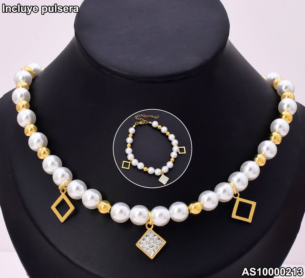 SET CADENA & PULSERA PERLAS / PELOTITAS DOR 7069-731