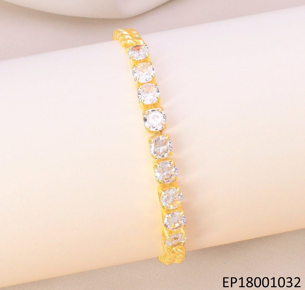 PULSERA DOR MARTILLADA / 9 ZIRC. RD CENTRO BE504-318 (TENNIS)