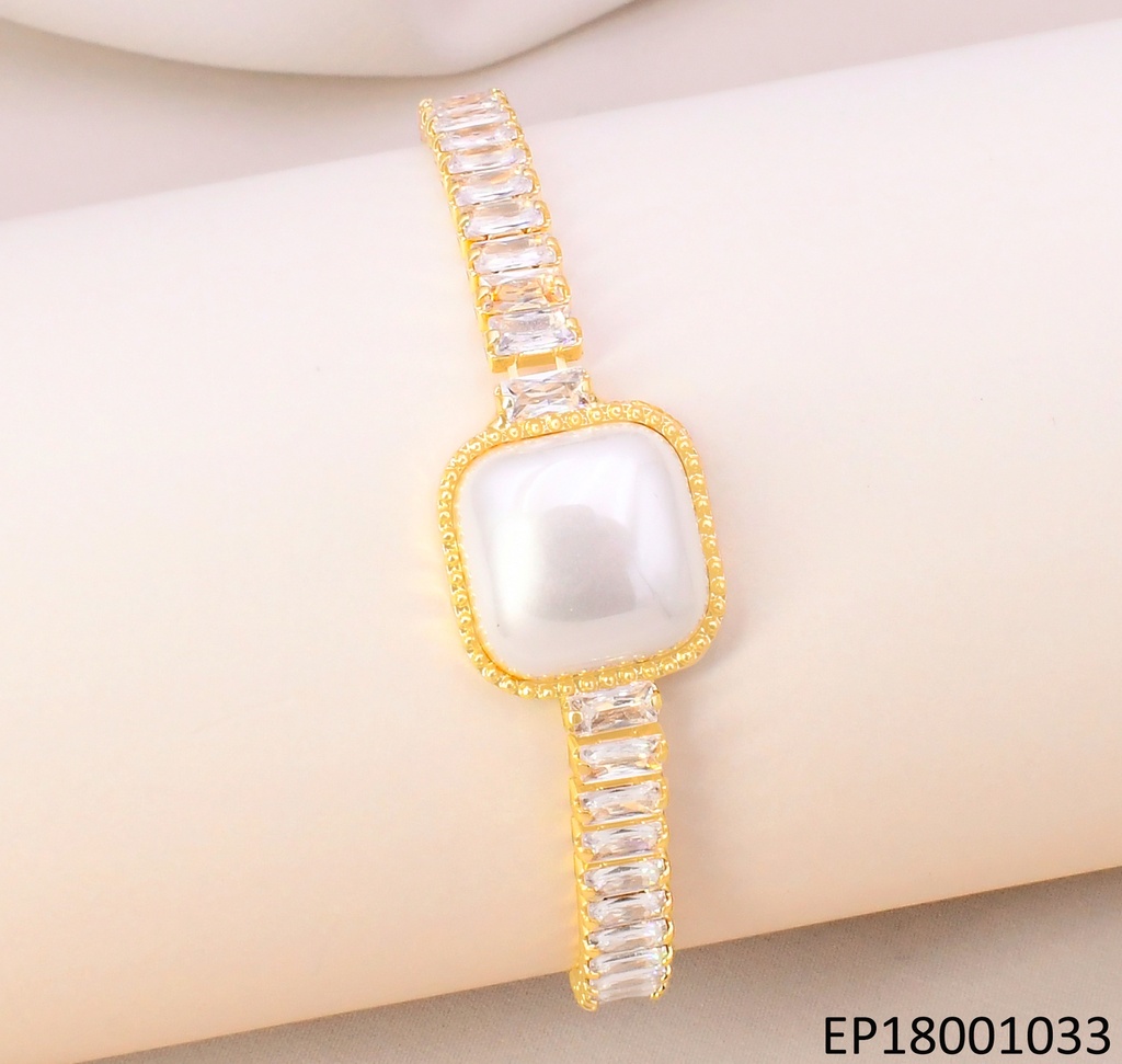 PULSERA DOR CENTRO PERLA/ ZIRC. RECT. HORIZONTAL BE505-318 (TENNIS)