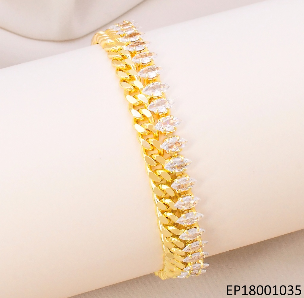 PULSERA DOR MITAD MARTILLADA/ ZIRC OVALADAS BE508-318 (TENNIS)