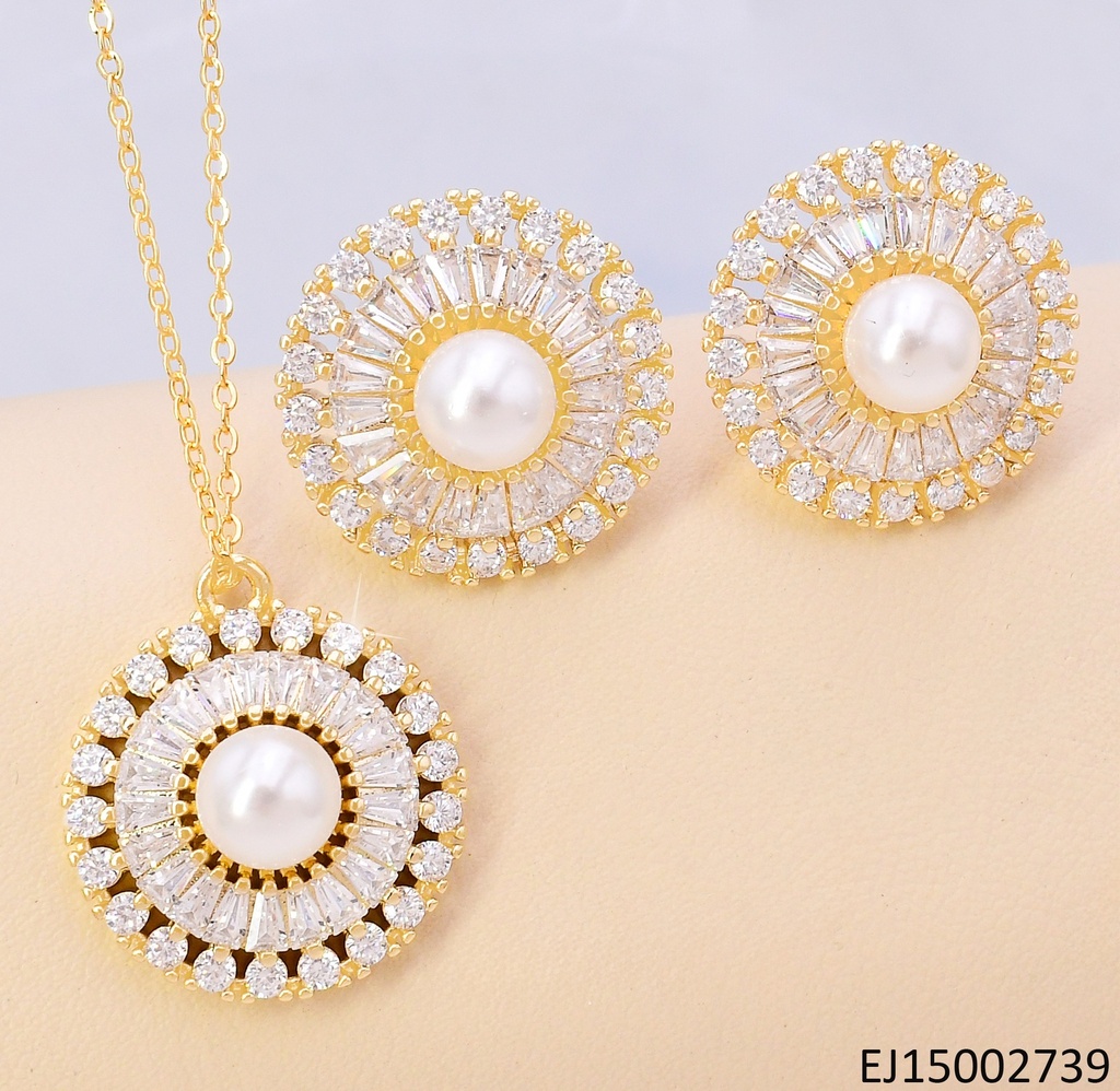 SET DORADO CIRCULO ZIRC RD & RECT. / PERLA CENTRO SE1034-3