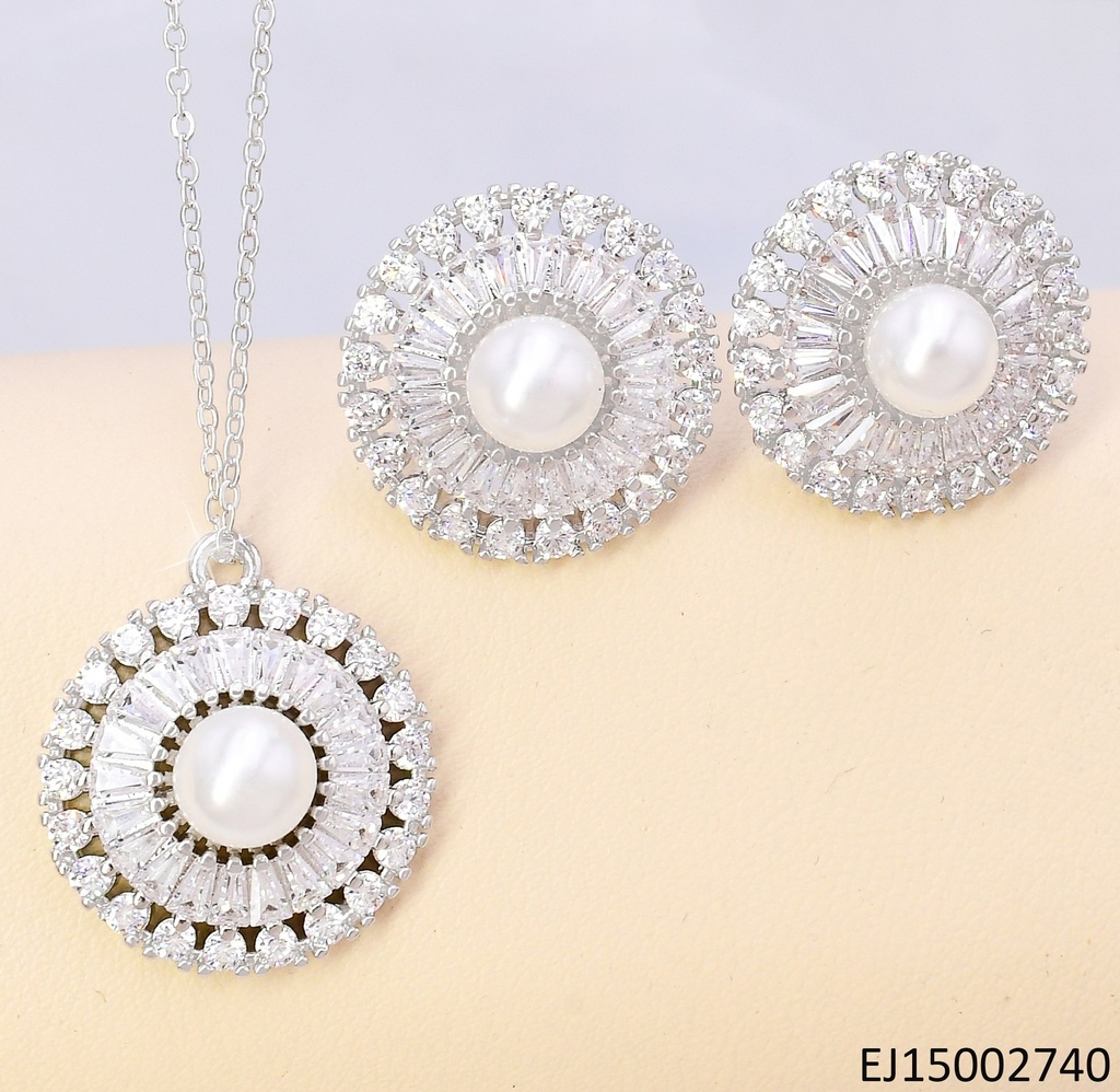 SET PLATEADO CIRCULO ZIRC RD & RECT. / PERLA CENTRO SE1035-3