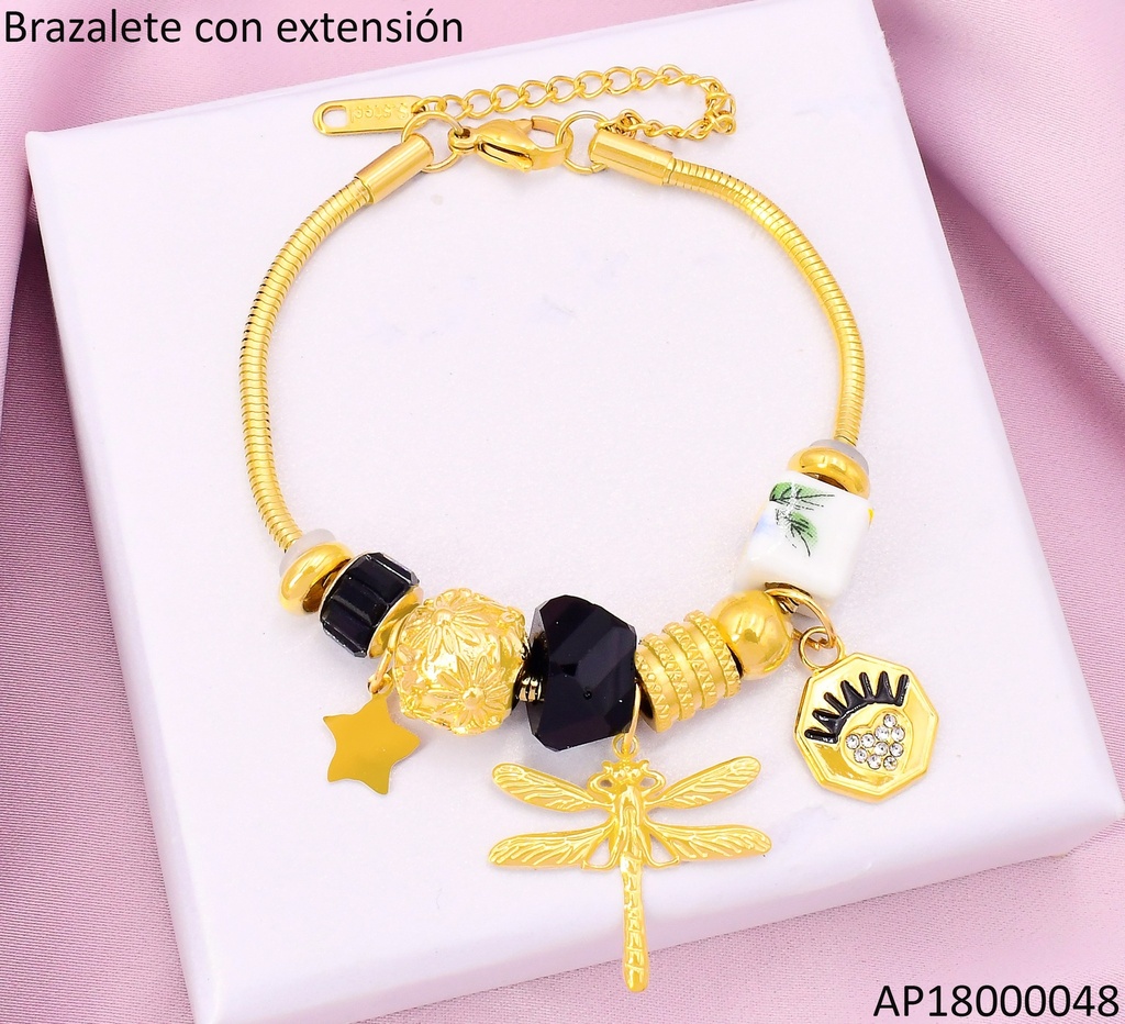 PANDORA FLEXIBLE DIJES LIBELULA/ESTRELLA/RUEDA NEGRA/CUADRO BA2198-45