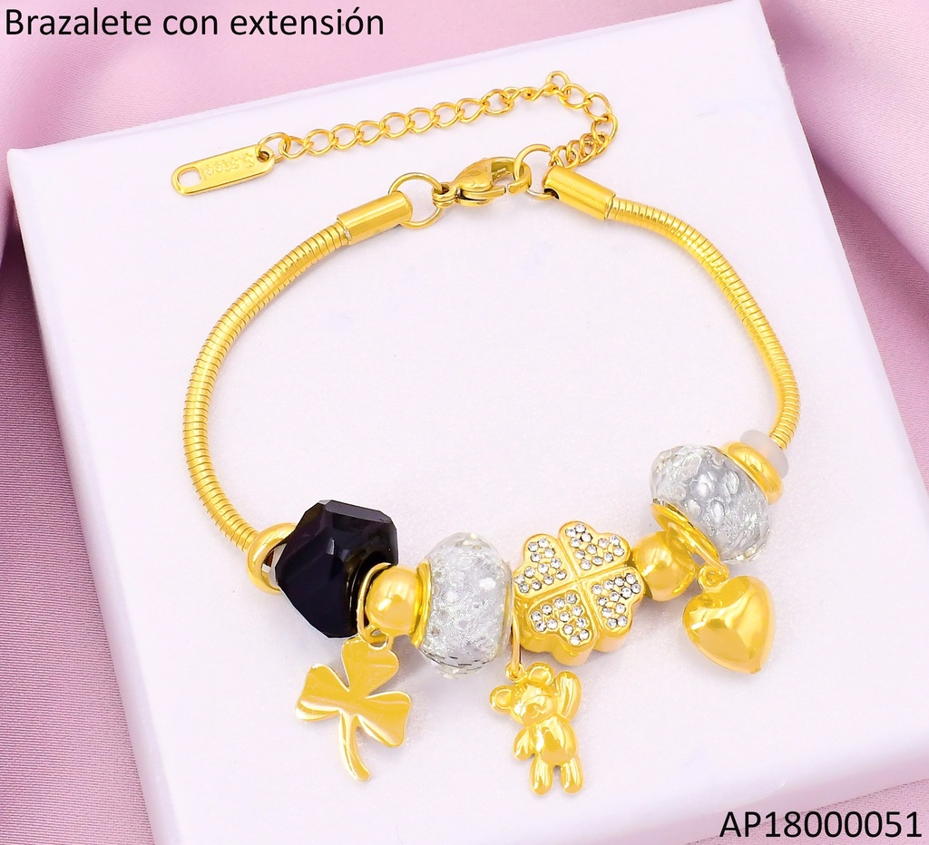 PANDORA FLEXIBLE DIJES OSO/FLOR/RUEDAS NEGRA & GRIS BA2186-45