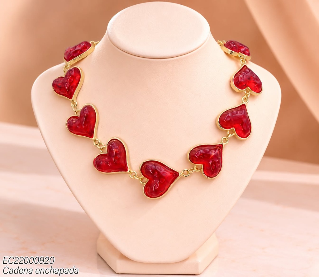 CADENA CORAZONES ROJOS BORDES DORADOS CE441-9
