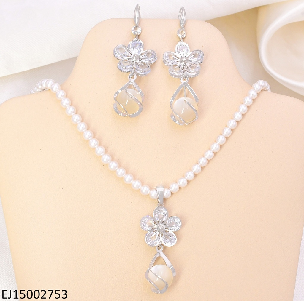 SET PLATEADO /FLOR/PELOTITA CUBIERTA/CAD. PERLA SE1294-300