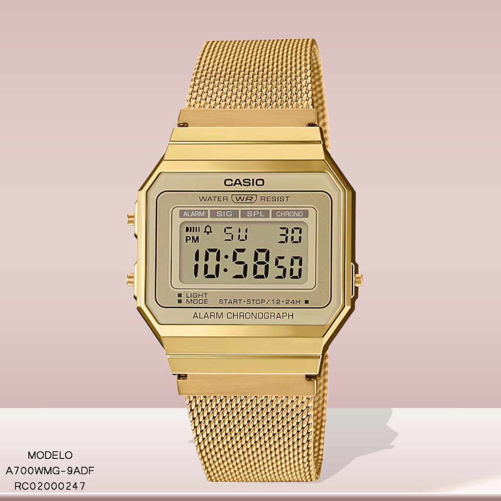 RELOJ CASIO DIGITAL DAMA A700WMG-9ADF METAL DOR