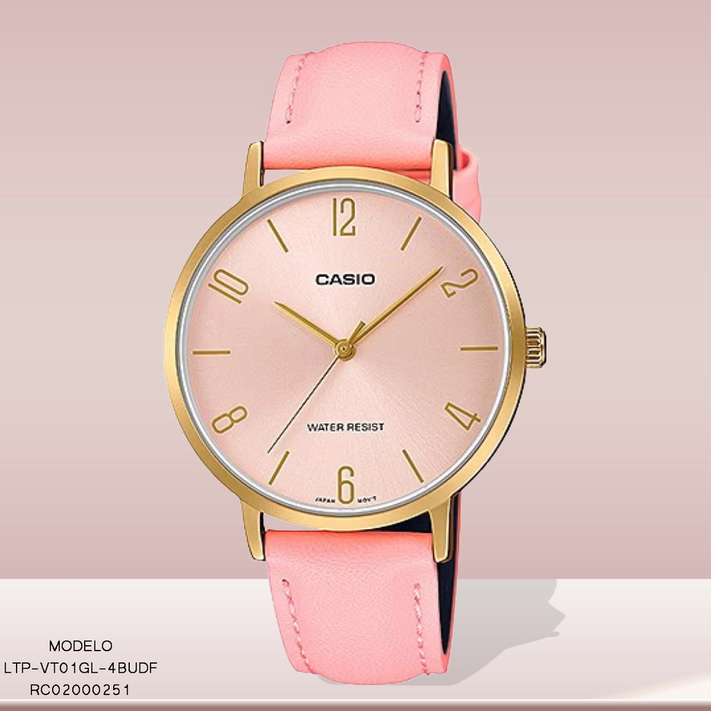 RELOJ CASIO ANALOGO DAMA LTP-VT01GL-4BUDF CUERO ROSADO