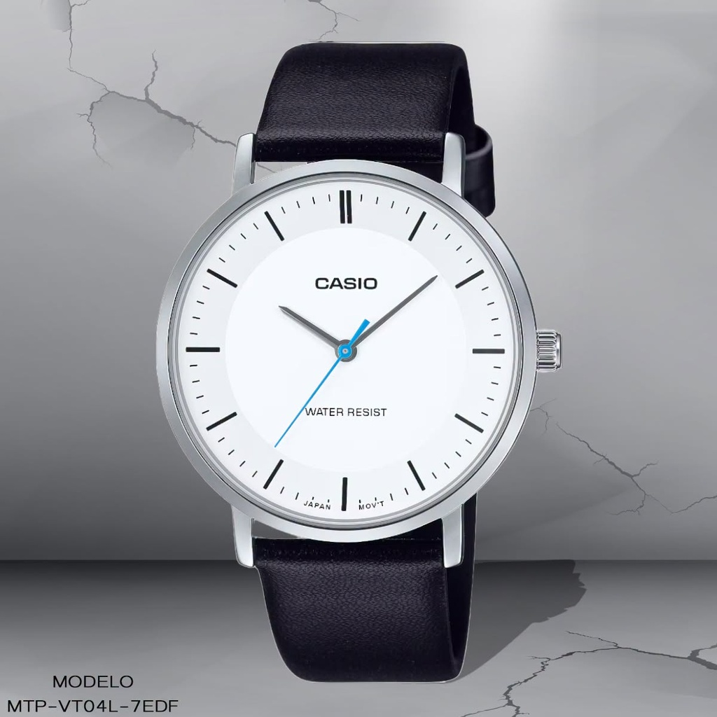 RELOJ CASIO ANALOGO CAB MTP-VT04L-7EDF CUERO NEGRO