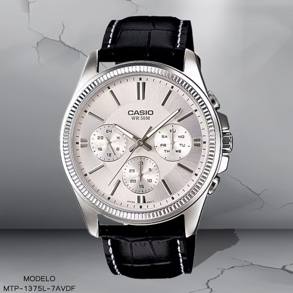 RELOJ CASIO ANALOGO CAB MTP-1375L-7AVDF CUERO NEGRO