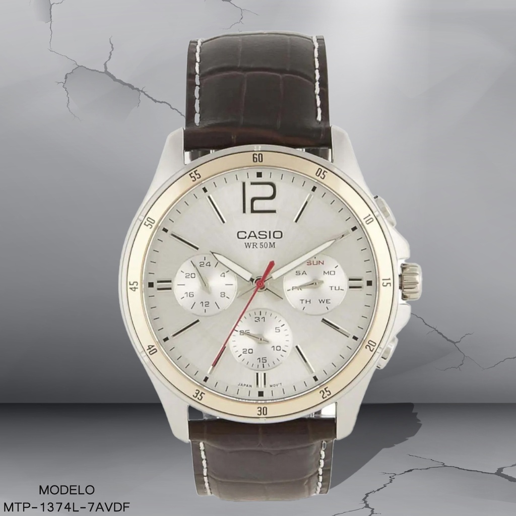 RELOJ CASIO ANALOGO CAB MTP-1374L-7AVDF CUERO CAFE