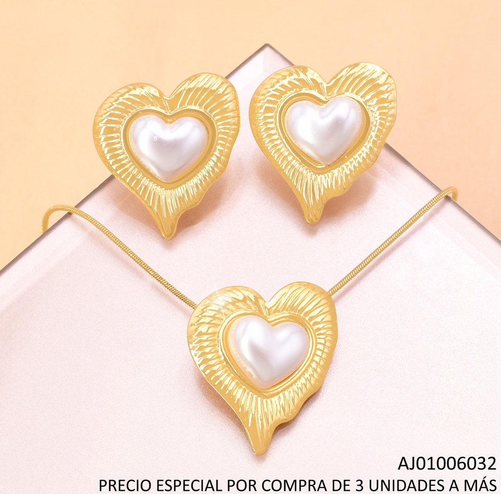 SET CORAZON PERLA BORDE DOR.RAYADO SA1275-1