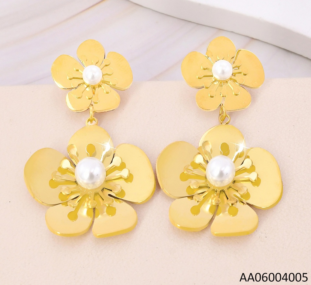 ARETES2 FLOR VERT.C/5 PET.PISTILOS,PERLA 3151-434