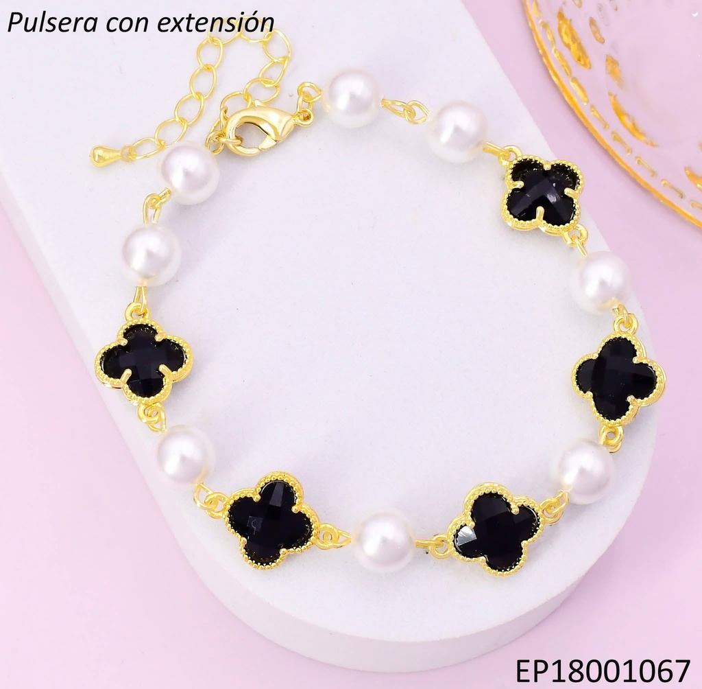 PULSERA DOR VAN CLEEF NEGRO/ PERLAS BE608-9