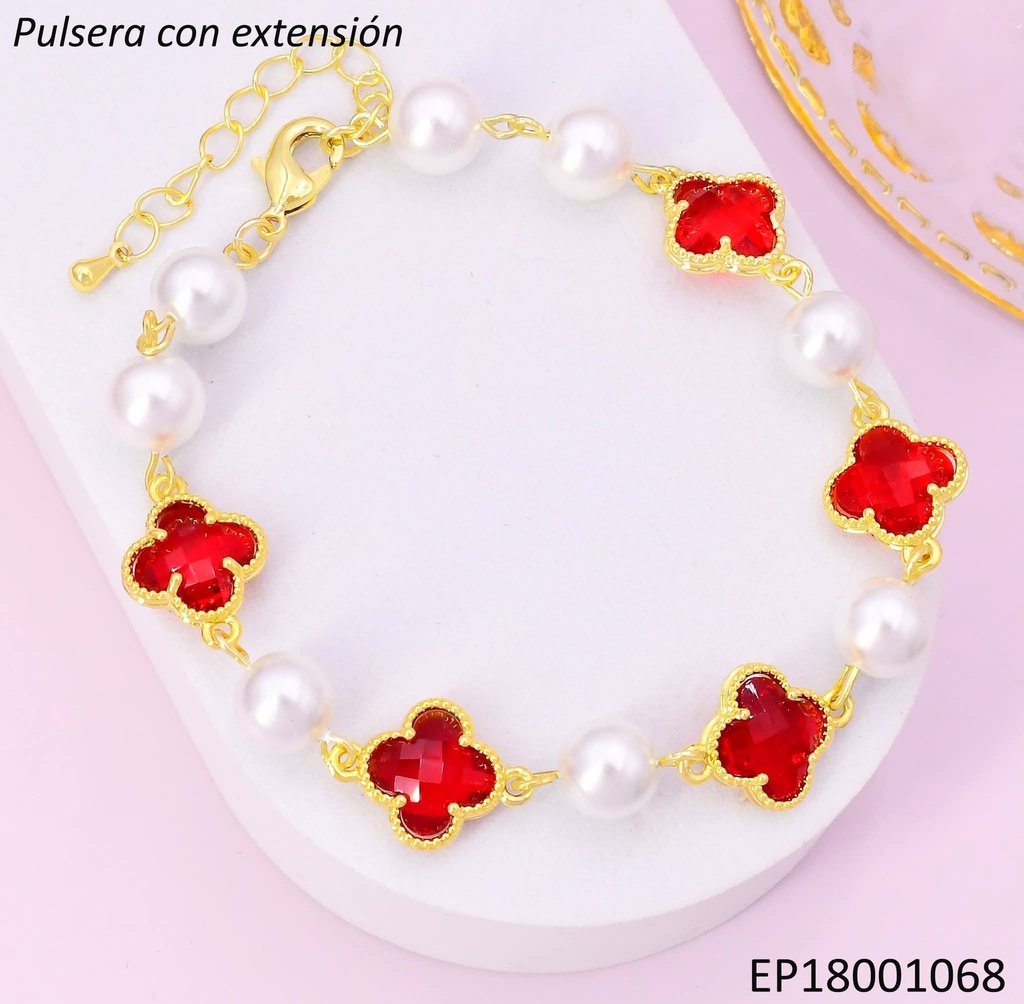 PULSERA DOR VAN CLEEF ROJO/ PERLAS BE611-9