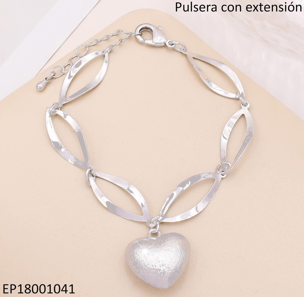 PULSERA PLAT.ESLABONES OV.DIJE CORAZON INF.BE585-9
