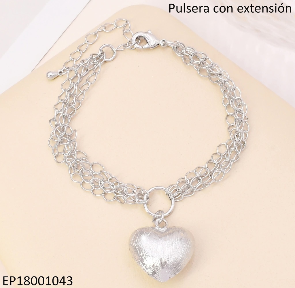 PULSERA PLAT.MULTIPLES CADENITAS DIJE:CORAZON INF.BE589-9