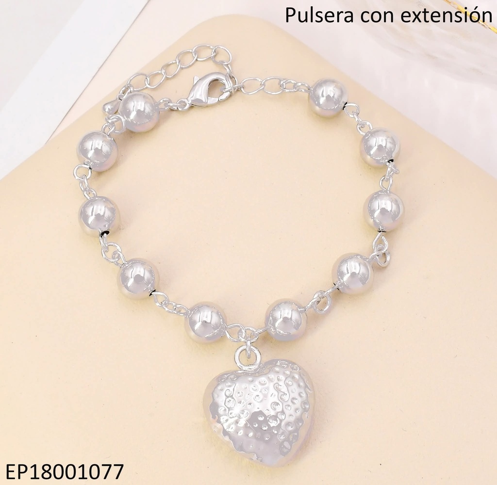 PULSERA PLAT PELOTITAS/CORAZON INFLADO PUNTEADO BE587-9