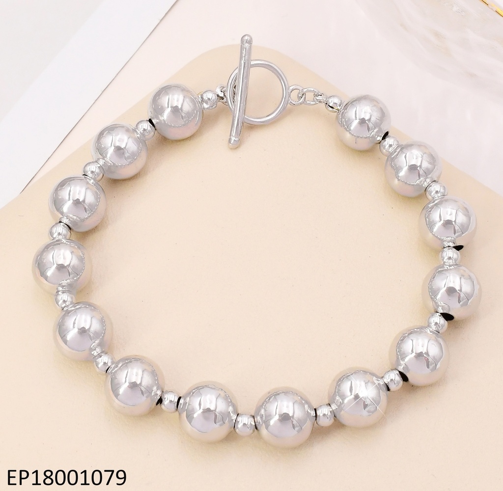 PULSERA PLAT PELOTITAS LISAS / CIERRE TIFFANY BE593-9