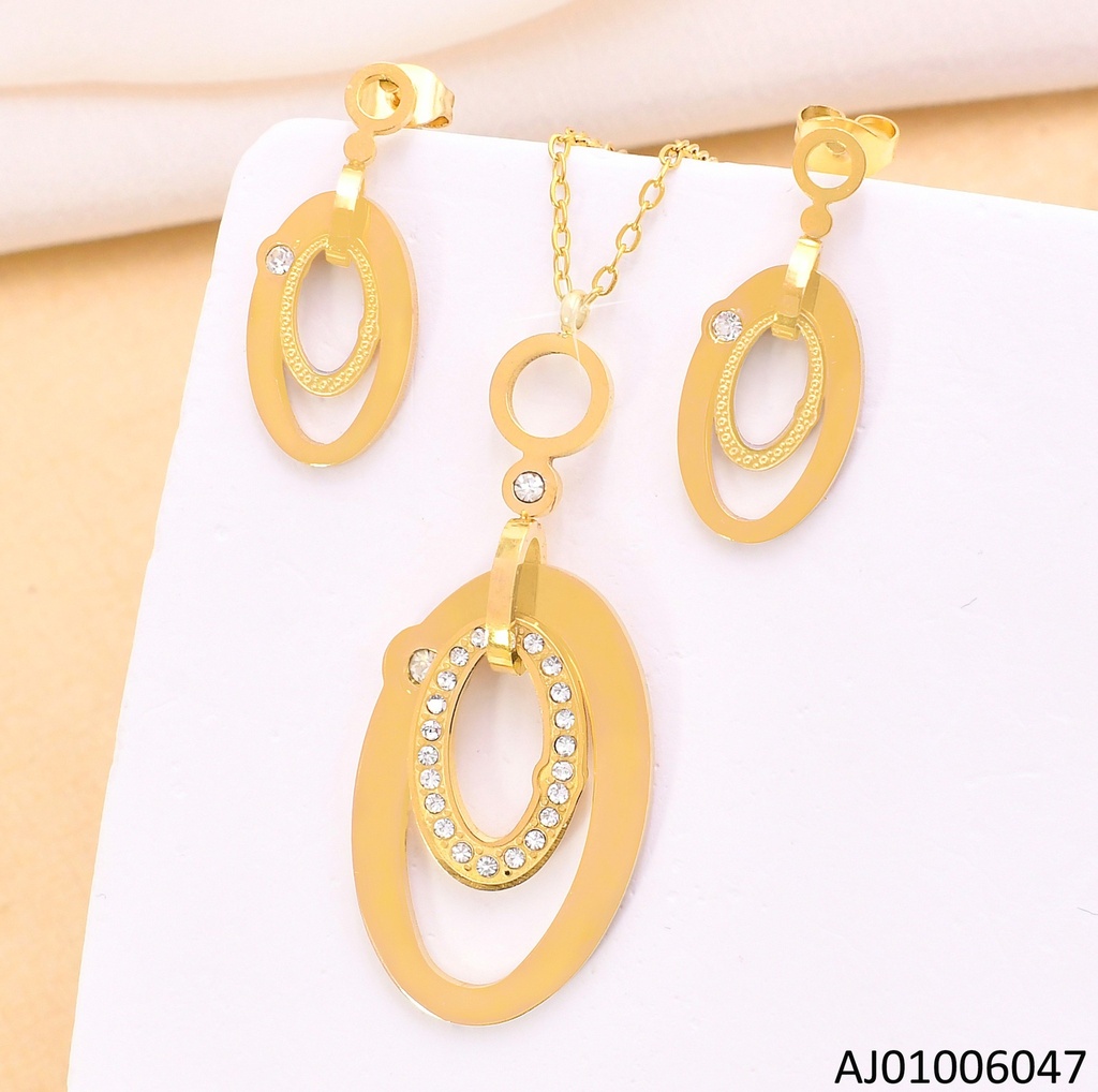 SET DORADO DOBLE OVALO LISO /ZIRC. 0247-377