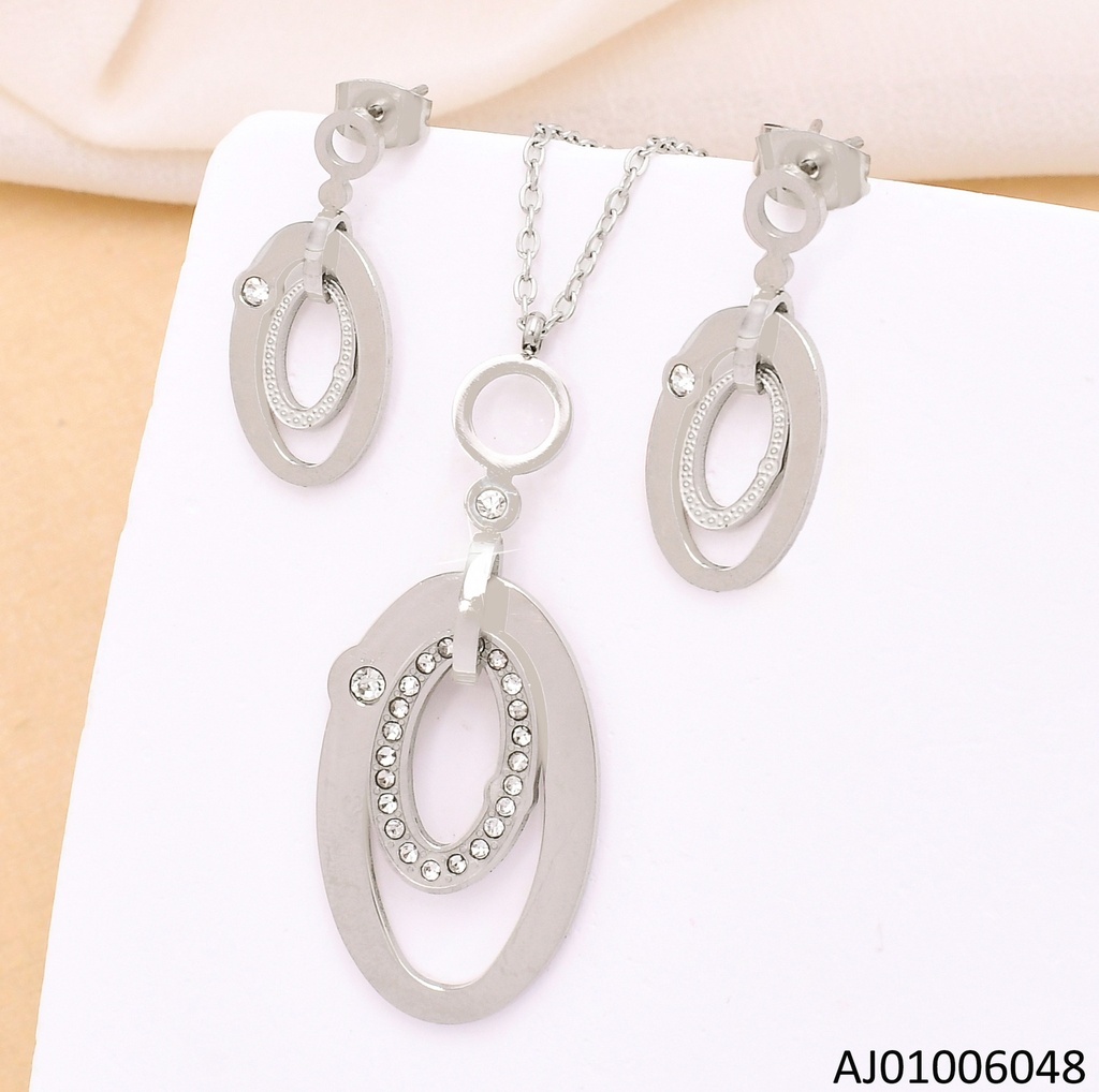 SET PLATEADO DOBLE OVALO LISO/ZIRC. 0247-377