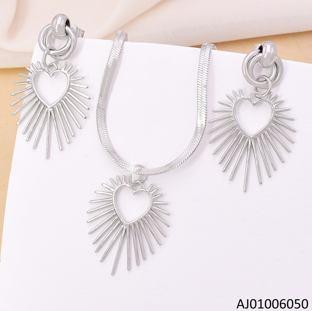 SET PLATEADO CROQUI CORAZON C/ RAYOS 7325-666