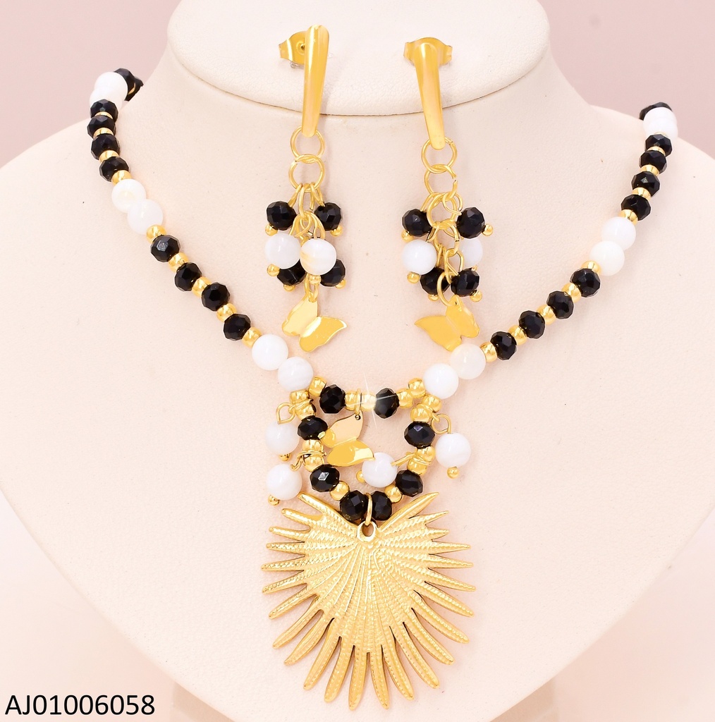 SET DOR PIEDRAS BLANCAS & NEGRAS DIJES  RAYOS EXTENDIDOS /MARIPOSAS 0532-666