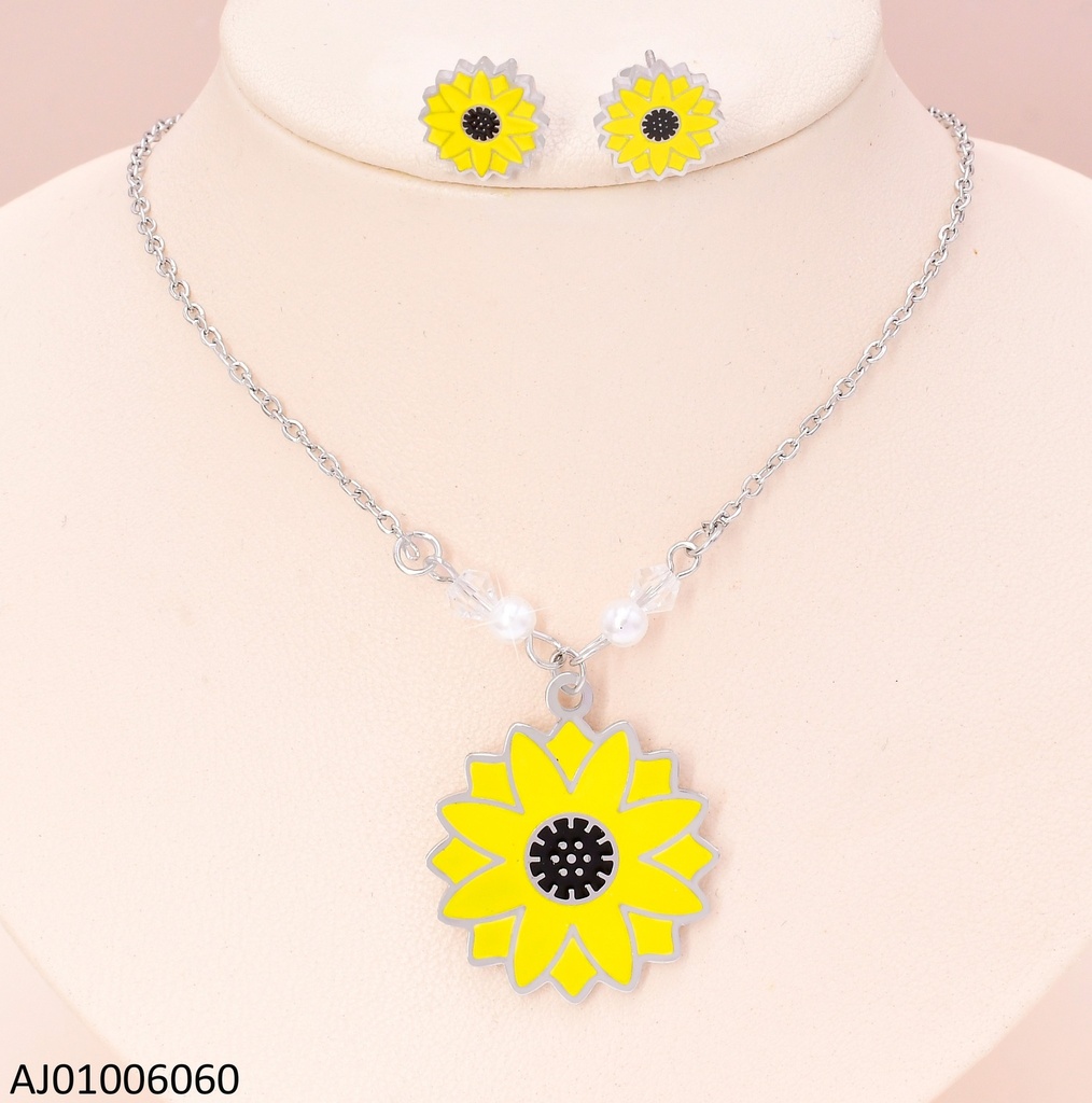 SET PLATEADO FLOR AMARILLA CENTRO NEGRO 7326-698