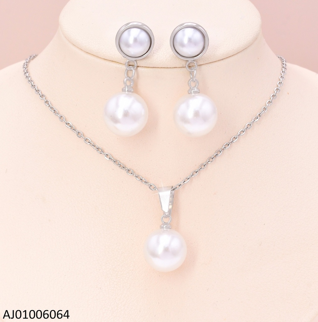 SET PLATEADO DOBLE PERLA VERTICAL 7361-698