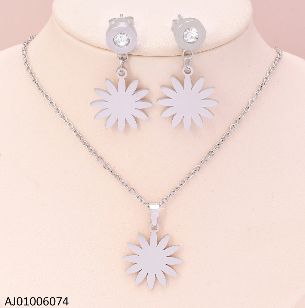 SET PLATEADO ZIRC. RD / FLOR COLGANTE 7327-698