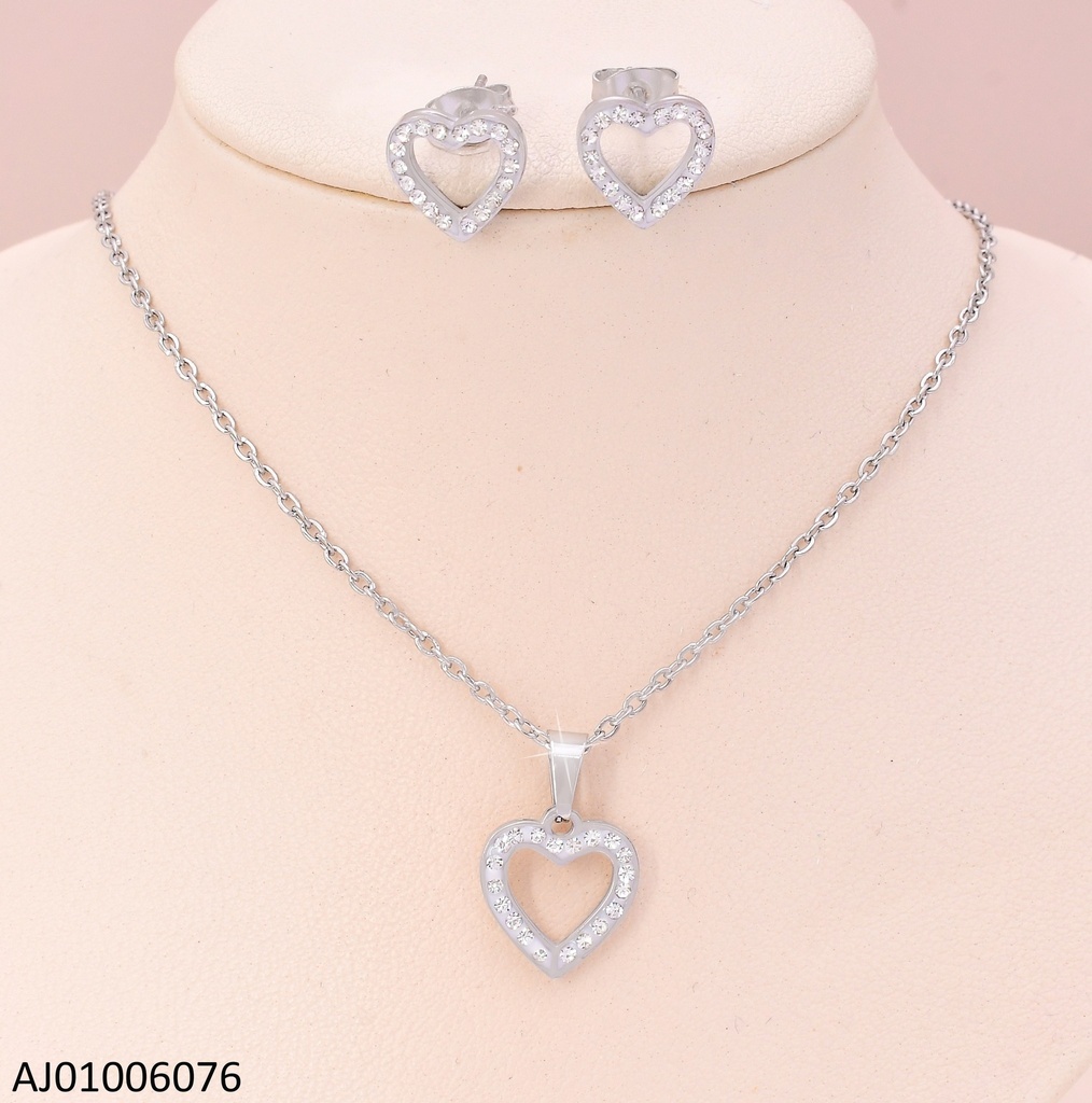 SET PLATEADO CROQUI CORAZON ZIRC. 7289-731