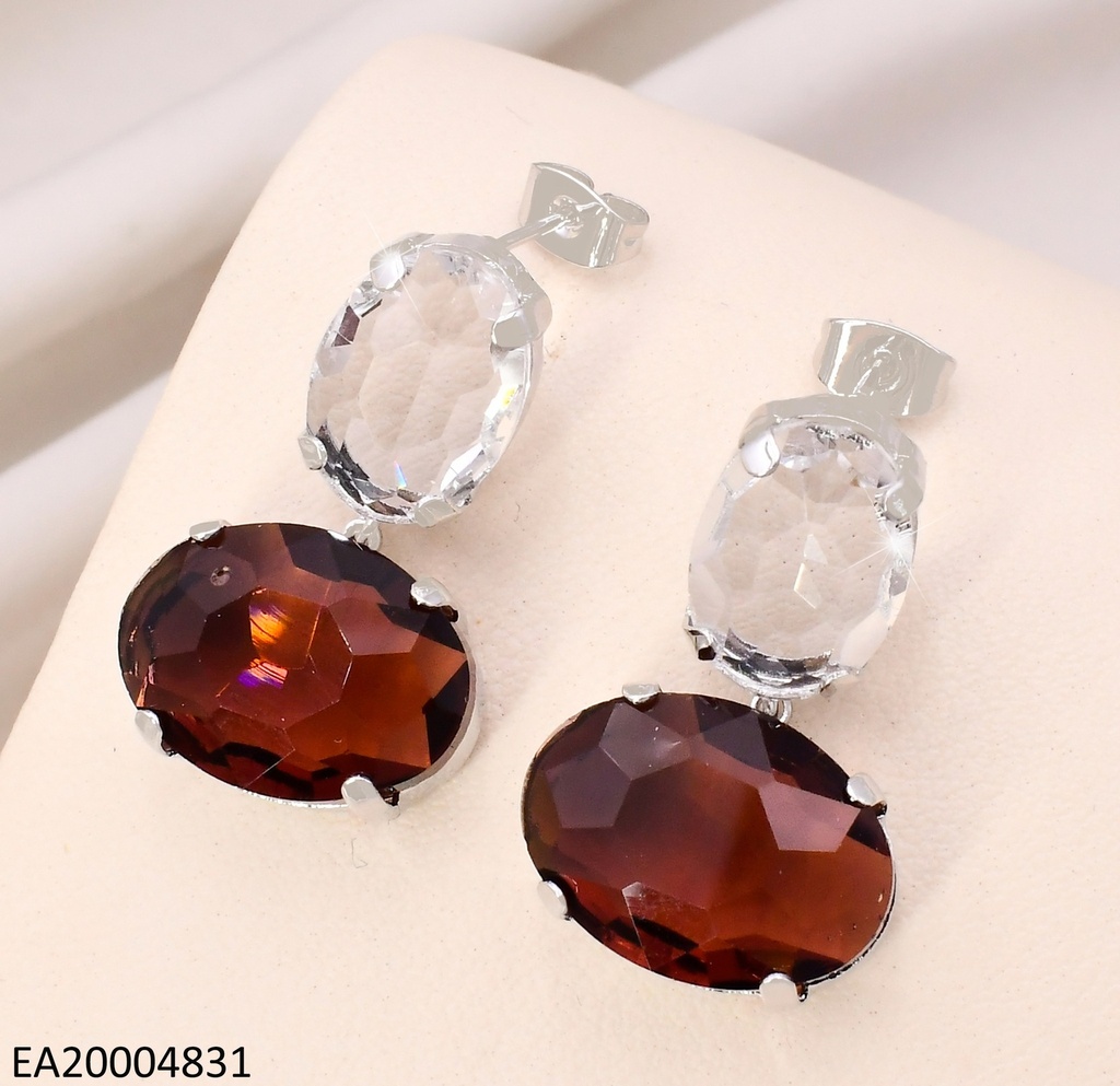 ARETES PLAT OVALOS CRISTAL VERT/CAFE HORIZ. EE4029-9