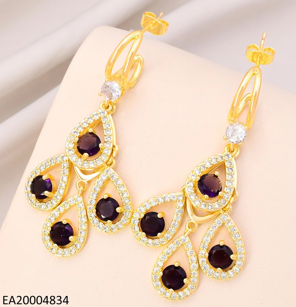 ARETES DOR CROQUI GOTAS/ ZIRC. MORADA CENTRO EE4012-9