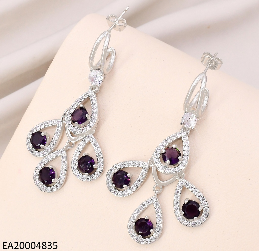 ARETES PLAT CROQUI GOTAS/ ZIRC. MORADA CENTRO EE4013-9