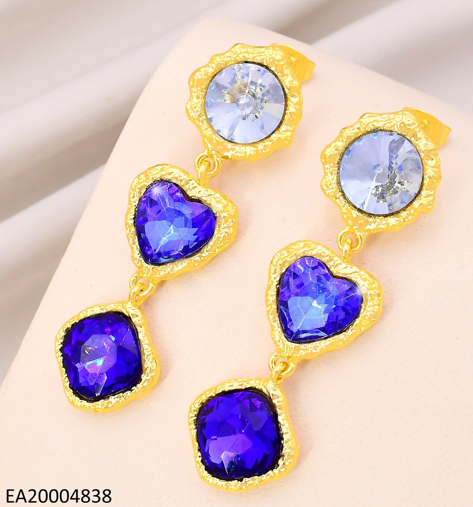ARETES DOR ZIRC AZUL & CELESTE CIR./CORAZON/ROMBO IRREG. EE4016-9