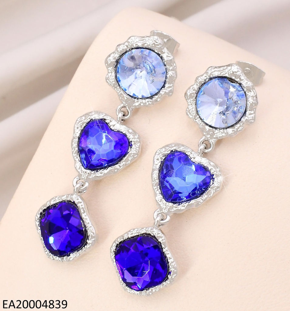 ARETES PLAT ZIRC AZUL & CELESTE CIR./CORAZON/ROMBO IRREG. EE4017-9
