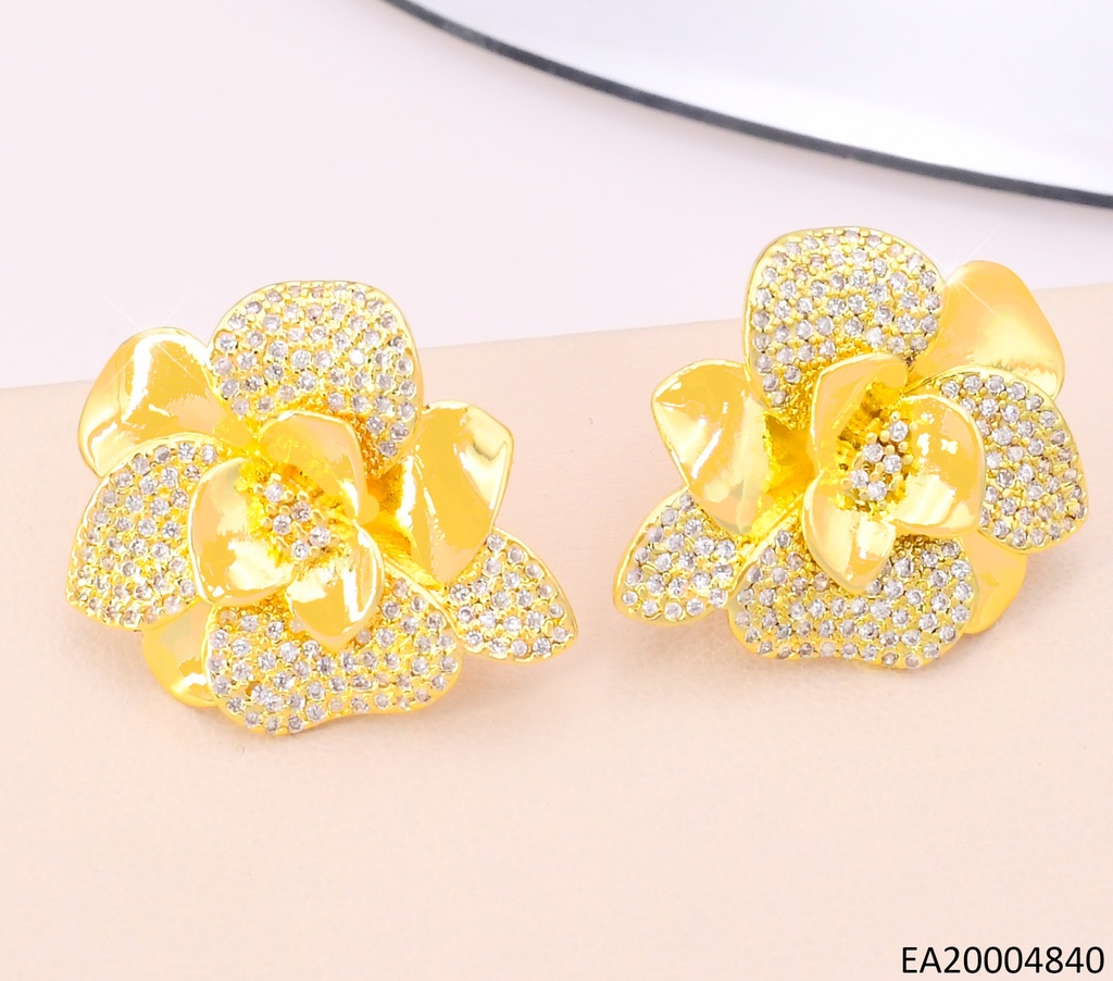 ARETES FLOR PETALOS LISOS & ZIRC. EE5016-268