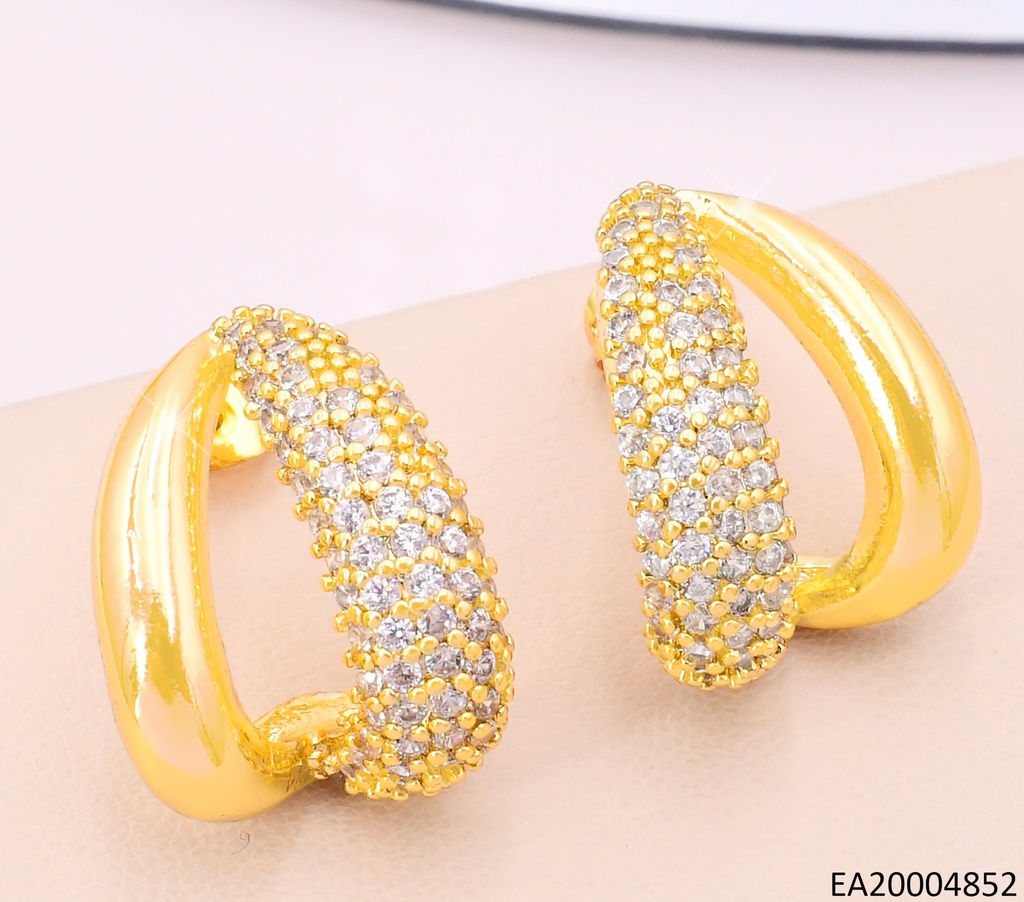ARETES DOR FORMA DOBLE "J"  MITAD LISA /ZIRC. EE5025-268
