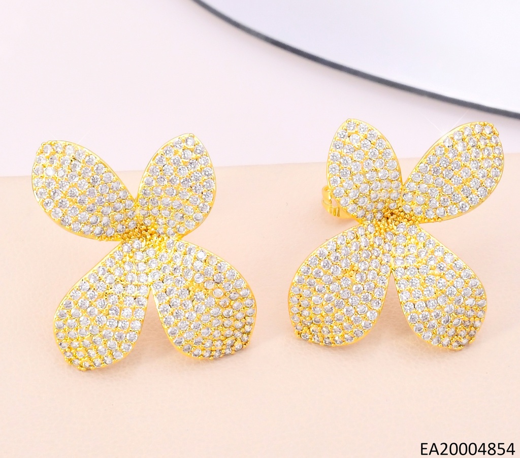 ARETES DOR FLOR 4 PETALOS ALARGADOS ZIRC. EE5041-268
