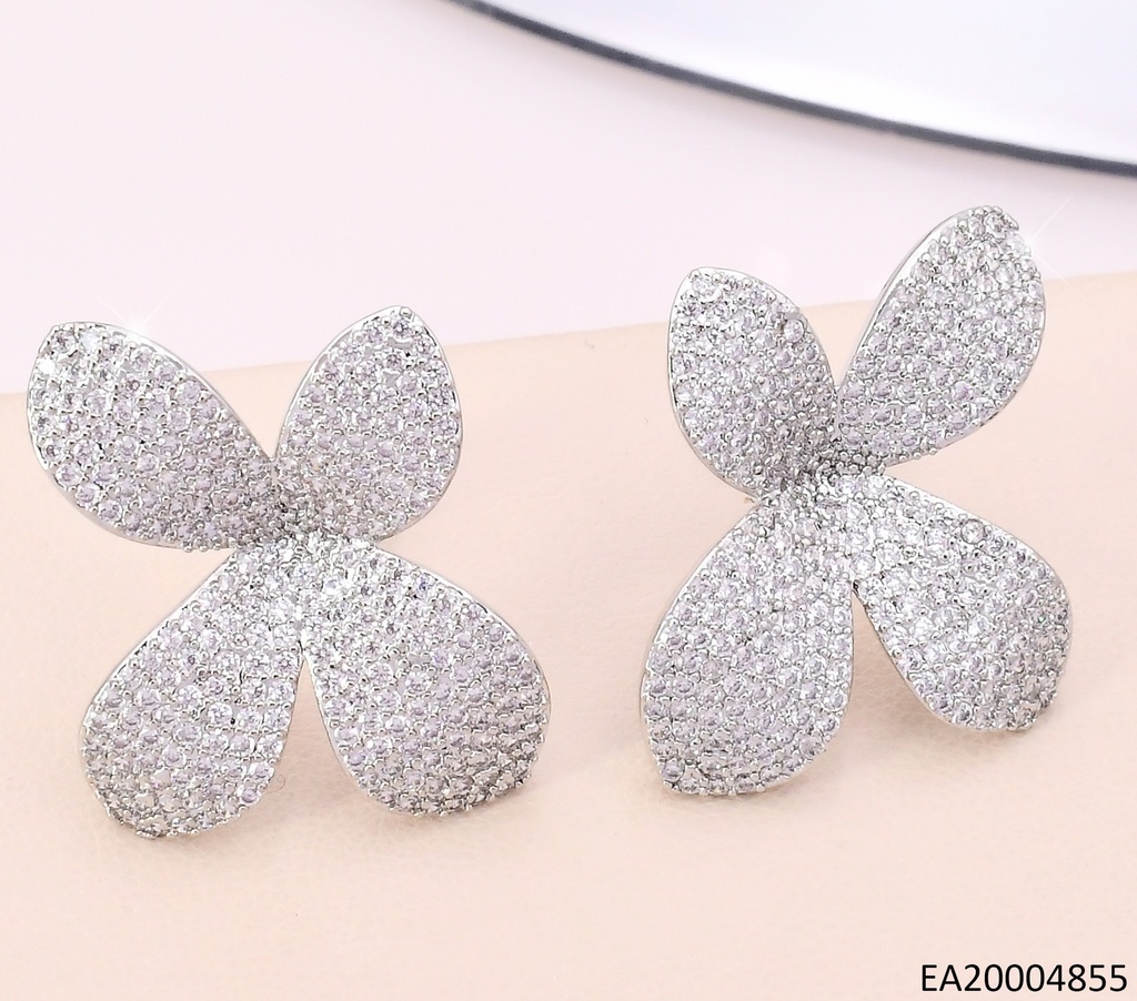 ARETES PLAT FLOR 4 PETALOS ALARGADOS ZIRC. EE5042-268