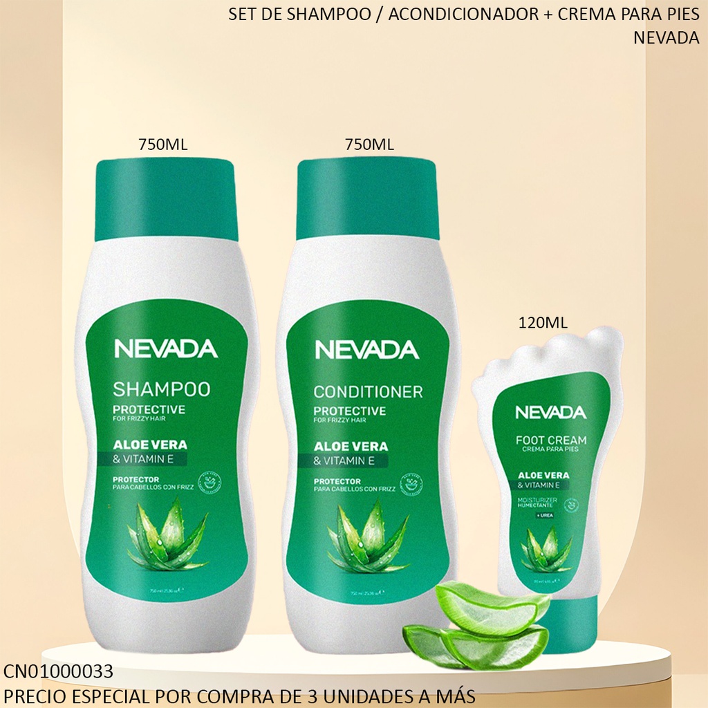 SET CAPILAR + PIES  NEVADA 750ML/120ML/750 ALOE VERA & VITAMIN E