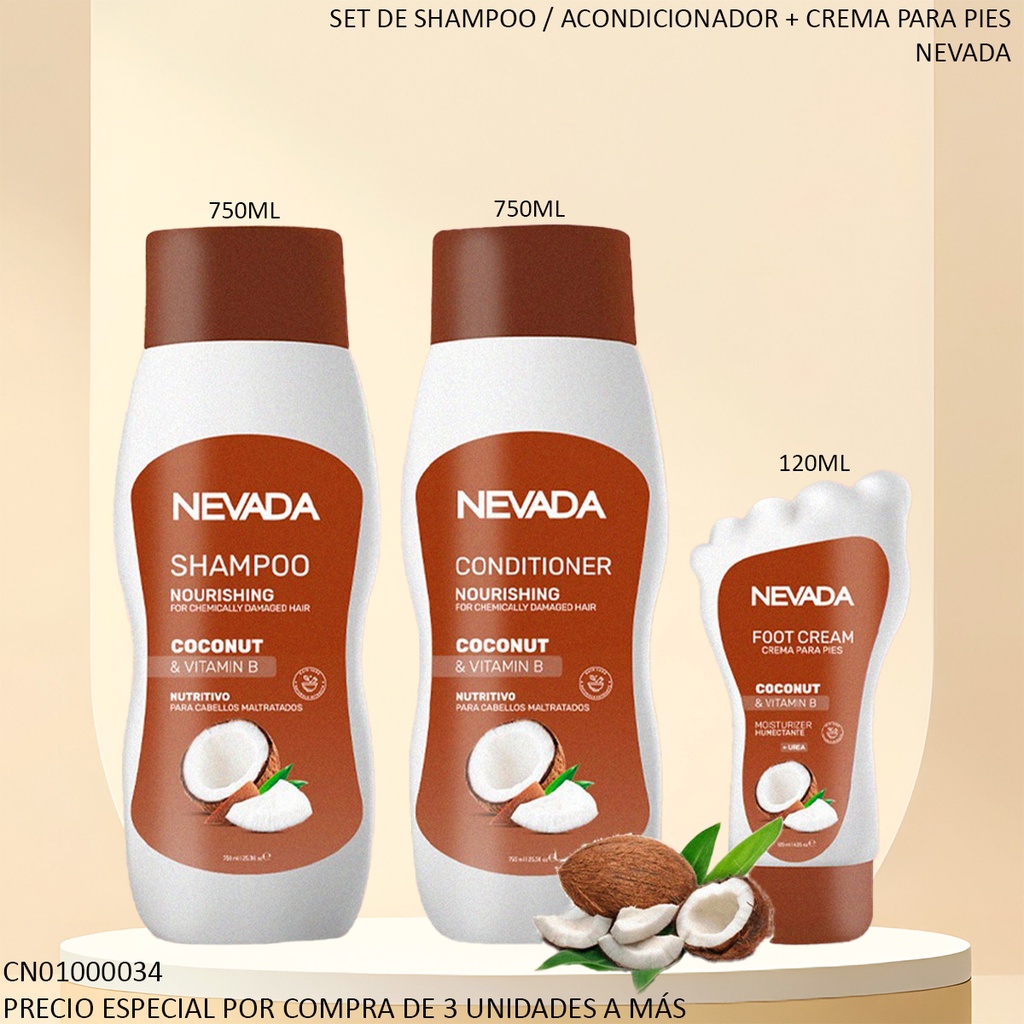 SET CAPILAR + PIES  NEVADA 750ML/120ML/750 COCONUT & VITAMIN B